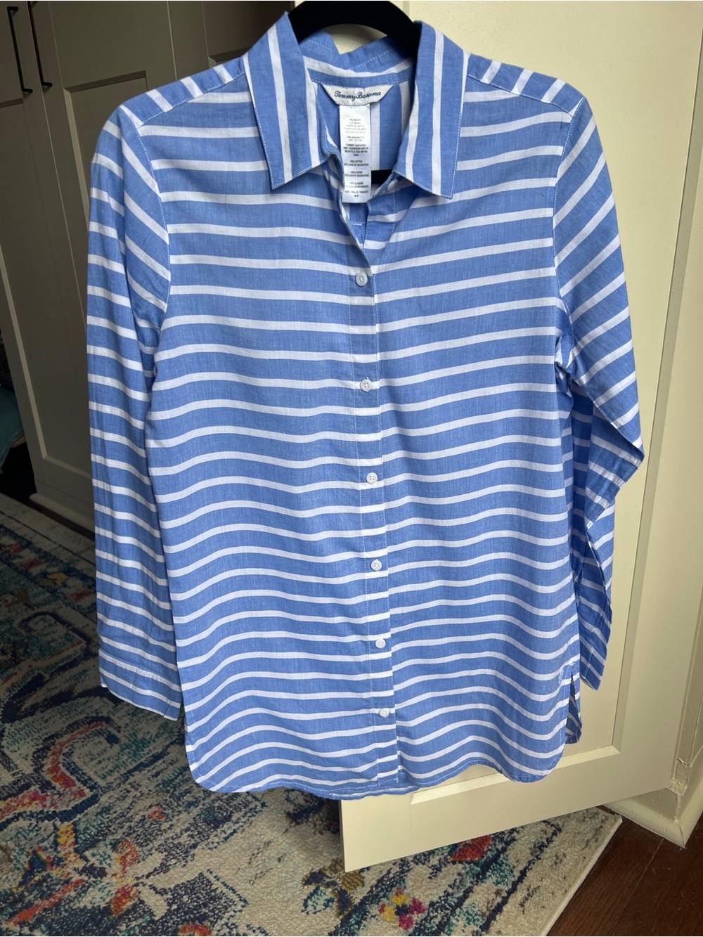 Tommy Bahama Chambray Stripe Boyfriend Long Sleeve Cotton Button Down Small
